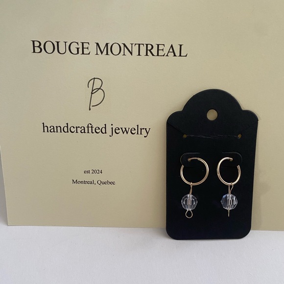 18K Gold Filled Hoops with Swarovski Crystal Charm - Picture 2 of 2